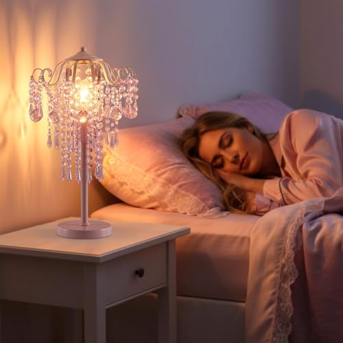 MEIXISUE Small Pink Crystal Bedside Table Lamp End Table Lamp Nightstand Lamp for Bedroom Living Room Office H20.4'' W11.81'' 1-Light E26 - Image 3