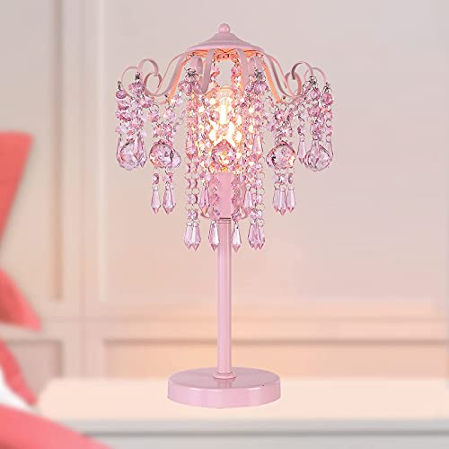 MEIXISUE Small Pink Crystal Bedside Table Lamp End Table Lamp Nightstand Lamp for Bedroom Living Room Office H20.4'' W11.81'' 1-Light E26 - Image 1