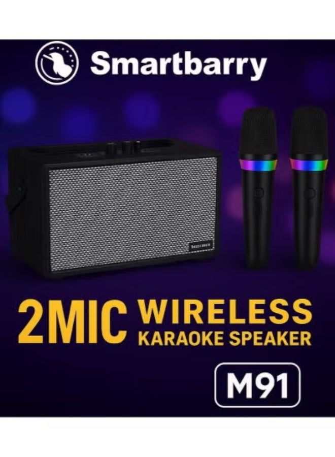 Smartbarry M91 Portable Karaoke Speaker – Bluetooth Sound System with Dual Wireless Microphones, RGB Mic Lights, Deep Bass Audio, Long Battery Life & Echo Control for Home Parties & Outdoor Events - Image 3