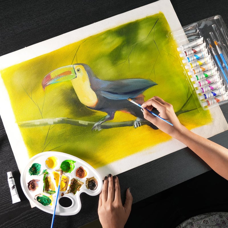 ABOUT SPACE Watercolor Paint Set - (12 colors x 12 ml) Multicolour Non-Toxic Paint Tubes with Mixing Palette & 4 Brushes for Artists, Beginners - Kit for Art & Craft, Drawing, Canvas, Painting, Poster - Image 5