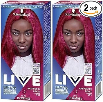 Live Schwarzkopf LIVE Ultra Brights Or Pastels Vibrant Semipermanent Pink Hair Dye Lasts Up to 15 Washes Raspberry Rebel 091 Pack of 2 - Image 1