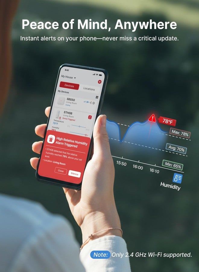 اكس سينس جهاز مراقبة درجة الحرارة والرطوبة X-Sense بتقنية Wi-Fi، مقياس رطوبة داخلي مع تحكم عبر تطبيق، مقياس رطوبة للمنزل والحديقة، تصدير مجاني لتخزين البيانات، 3 مستشعرات ومحطة أساسية واحدة - Image 2