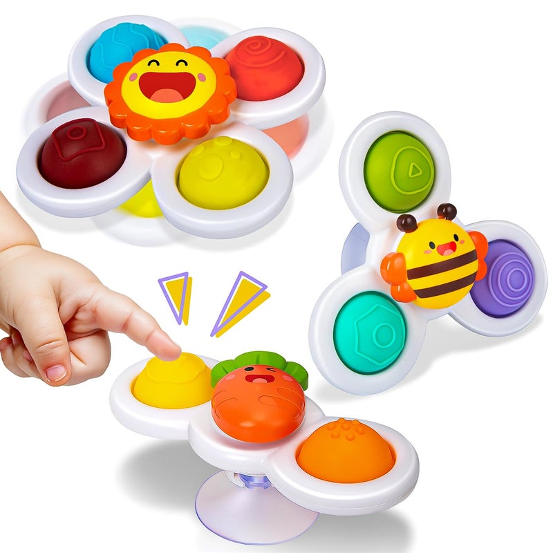 NARRIO 3PCS Pop Suction Cup Spinner Toys: Spinner Toys for 1 Year Old Boy Girl - Sensory Baby Bath Toy for Toddlers 1-3 -12 18 Months Boy Birthday Gift for Infant - Image 1