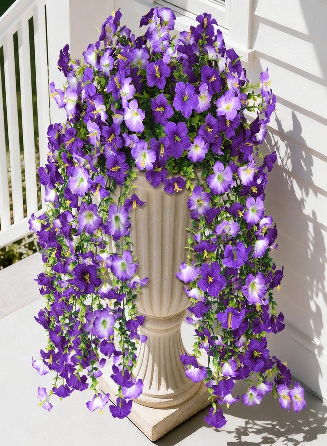 ZFProcess Artificial Hanging Flowers Plants for Outdoor Spring Summer Decoration, 2PCS Faux Silk Morning glory UV Resistant Look Real for Outside Home Indoor Planter Porch Garden Yard Decor(Dark Orchid) - Image 1
