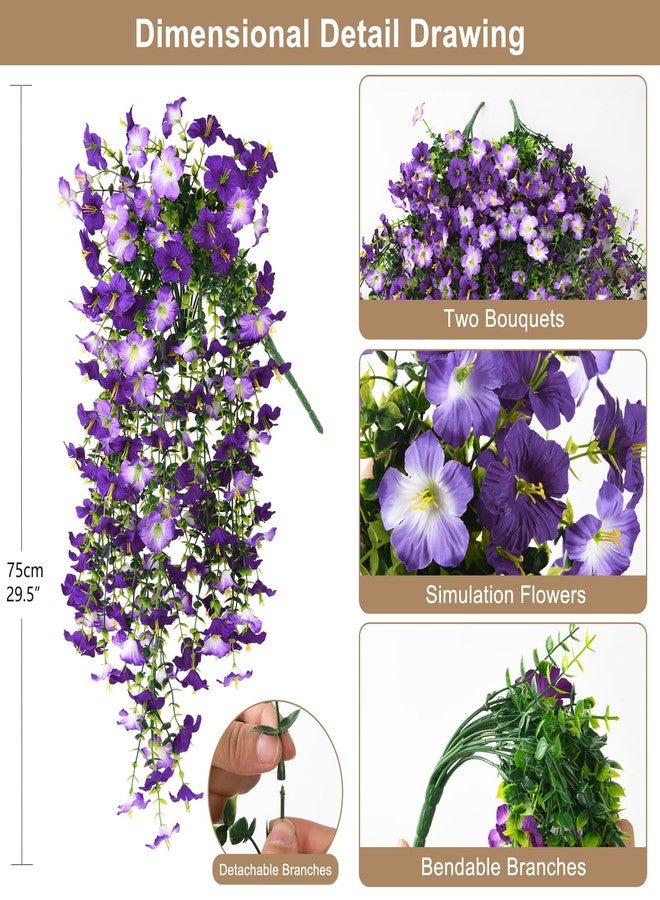 ZFProcess Artificial Hanging Flowers Plants for Outdoor Spring Summer Decoration, 2PCS Faux Silk Morning glory UV Resistant Look Real for Outside Home Indoor Planter Porch Garden Yard Decor(Dark Orchid) - Image 2