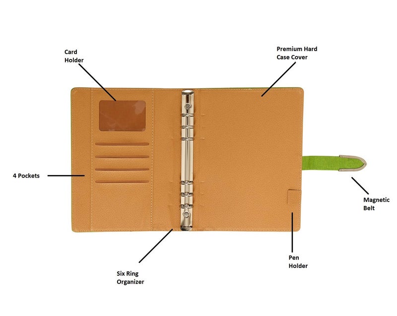 Genius A5 Hard Case Belt Organizer Single Line,Green,160 Pages, Size-21 x 14.8 x 2 cms - Image 4