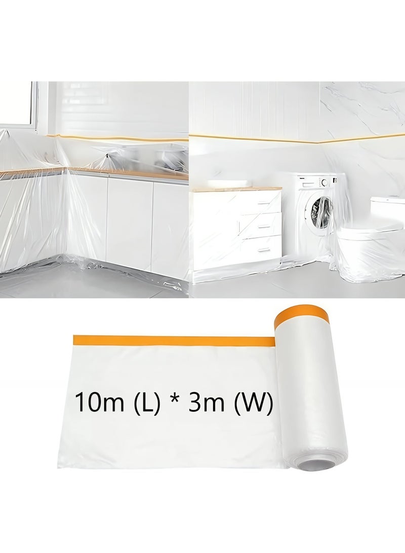 غطاء كنب بلاستيك مسبق اللصق – غطاء أثاث شفاف بلاستيكي عالي الكثافة للأرائك والطاولات – 300 سم × 1000 سم (≈118 in × 393 in) – تثبيت سهل بشريط لاصق لحماية المنزل، الترميم، الطلاء، النقل، السيارة والتخزين - Image 1