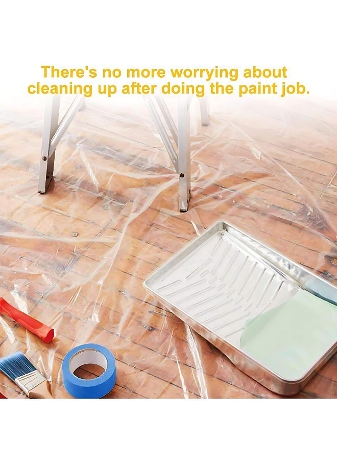غطاء كنب بلاستيك مسبق اللصق – غطاء أثاث شفاف بلاستيكي عالي الكثافة للأرائك والطاولات – 300 سم × 1000 سم (≈118 in × 393 in) – تثبيت سهل بشريط لاصق لحماية المنزل، الترميم، الطلاء، النقل، السيارة والتخزين - Image 3