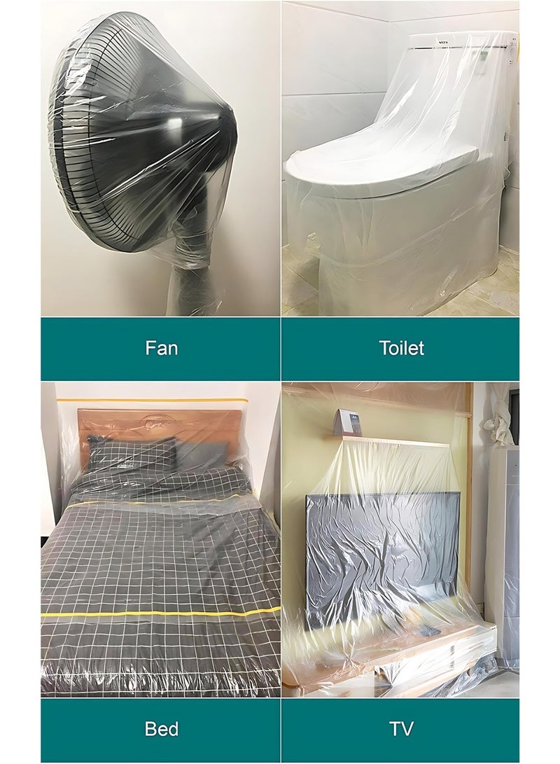 غطاء كنب بلاستيك مسبق اللصق – غطاء أثاث شفاف بلاستيكي عالي الكثافة للأرائك والطاولات – 300 سم × 1000 سم (≈118 in × 393 in) – تثبيت سهل بشريط لاصق لحماية المنزل، الترميم، الطلاء، النقل، السيارة والتخزين - Image 4