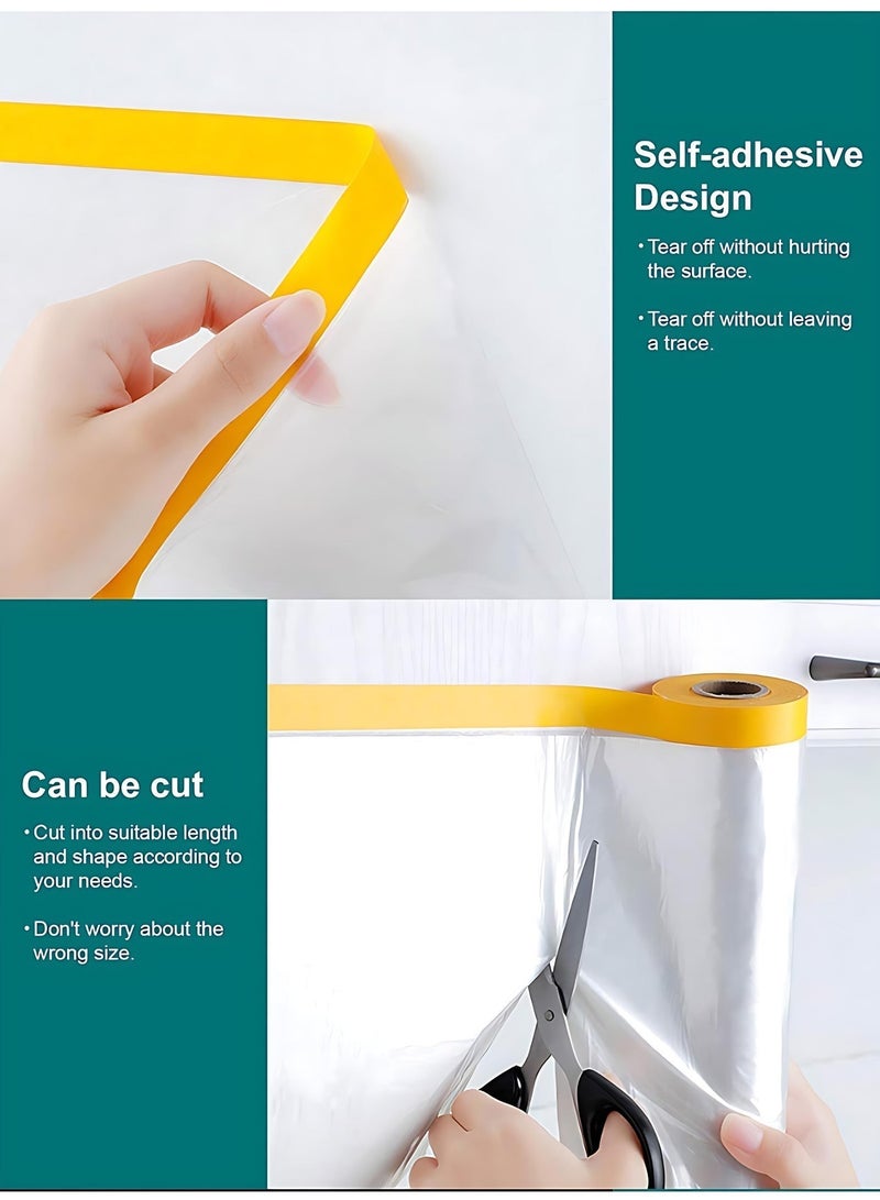 غطاء كنب بلاستيك مسبق اللصق – غطاء أثاث شفاف بلاستيكي عالي الكثافة للأرائك والطاولات – 300 سم × 1000 سم (≈118 in × 393 in) – تثبيت سهل بشريط لاصق لحماية المنزل، الترميم، الطلاء، النقل، السيارة والتخزين - Image 5