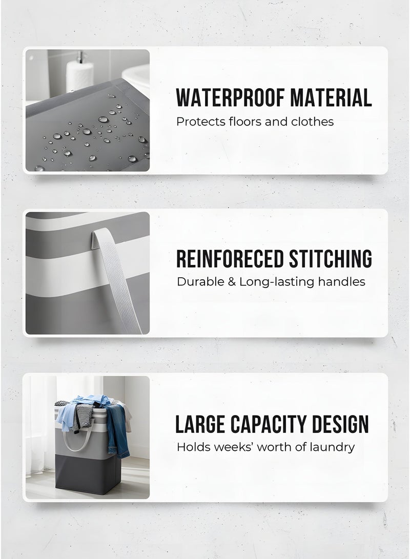 وفوفا 2 حقيبة غسيل قابلة للطي، حقيبة ملابس مائية مستقلة مع مقابض لغرفة الغسيل، غرفة النوم، الحمام، سكن الجامعة، رمادي - Image 4