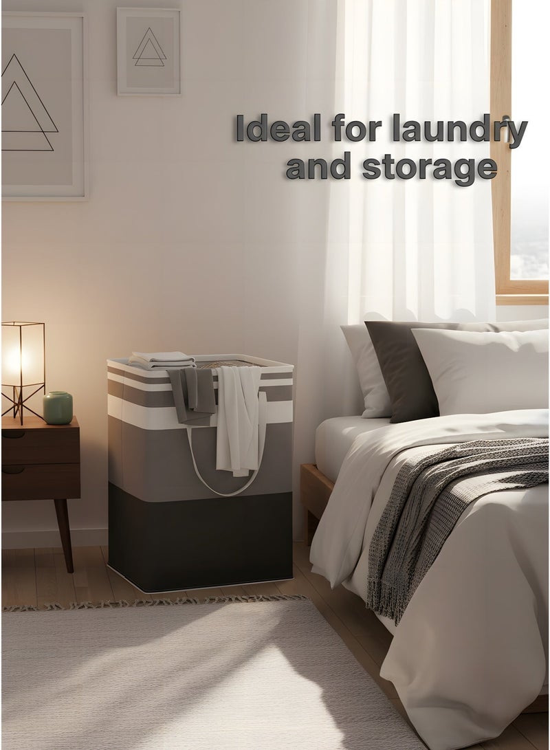 wowofa 2 Pack Laundry Baskets, Collapsible Freestanding Waterproof Clothes Hamper with Handles for Laundry Room, Bedroom, Bathroom, College Dorm, Grey - Image 2