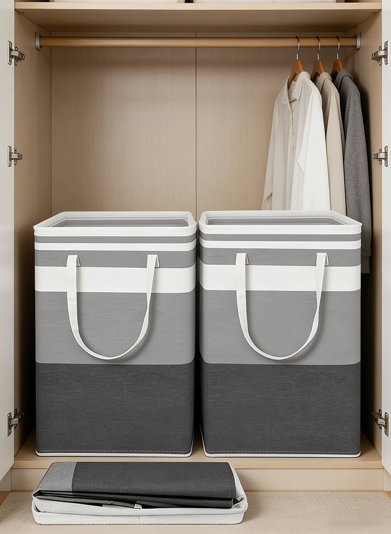 wowofa 2 Pack Laundry Baskets, Collapsible Freestanding Waterproof Clothes Hamper with Handles for Laundry Room, Bedroom, Bathroom, College Dorm, Grey - Image 1