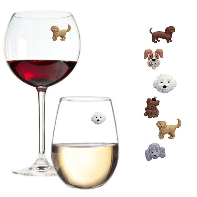 Simply Charmed Dog Wine Charms or Magnetic Glass Markers for Stemless Glasses  Great Birthday or Hostess Gift for Dog Lovers  Set of 6 Cute Puppy Glass Identifiers