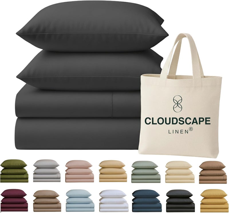 كلاود سكيب لينين شراشف CLOUDSCAPE من القطن المصري 100% مقاس كينج - عدد الخيوط 400، مجموعة شراشف سرير ذات جيب عميق إضافي 17 بوصة، تناسب سرير كاليفورنيا كينج، فاخرة، أغطية سرير متينة مبردة لجميع الفصول للصيف - أبيض - Image 1