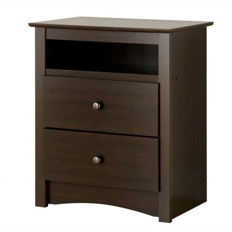 Prepac Sonoma 2 Drawer Nightstand Elegant Bedroom Furniture Bedside Table with Open Shelf 2325W x 16D x 28H Espresso