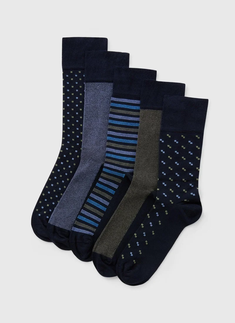 Matalan Flexi Top 5 Pack Multicolour Geo Socks