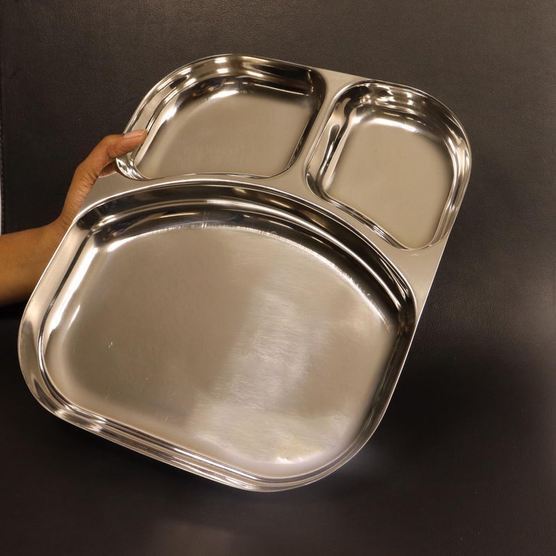 Spillbox Stainless SteelTiffin Plate|Breakfast Plate|Lunch&Dinner Plate|Bhojan Thali|Compartment|Sectioned Plate|Pav Bhaji|Idly Sambar|Snack Platel:25cm W:525g :-Micky Tiffen Plates (Large-6) - Image 5