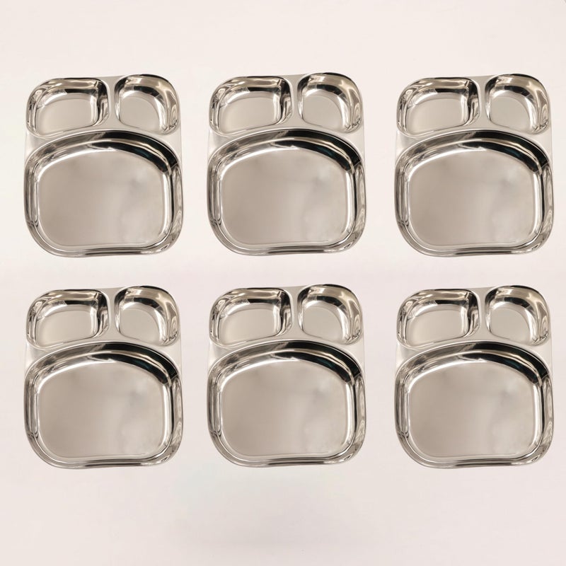 Spillbox Stainless SteelTiffin Plate|Breakfast Plate|Lunch&Dinner Plate|Bhojan Thali|Compartment|Sectioned Plate|Pav Bhaji|Idly Sambar|Snack Platel:25cm W:525g :-Micky Tiffen Plates (Large-6) - Image 1