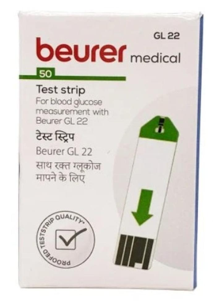 بيورير شرائط اختبار قياس نسبة السكر في الدم من بيورر - 50 شريطًا (عبوة من 50 شريطًا) - متوافقة فقط مع جهاز بيورر GL-22 - Image 1