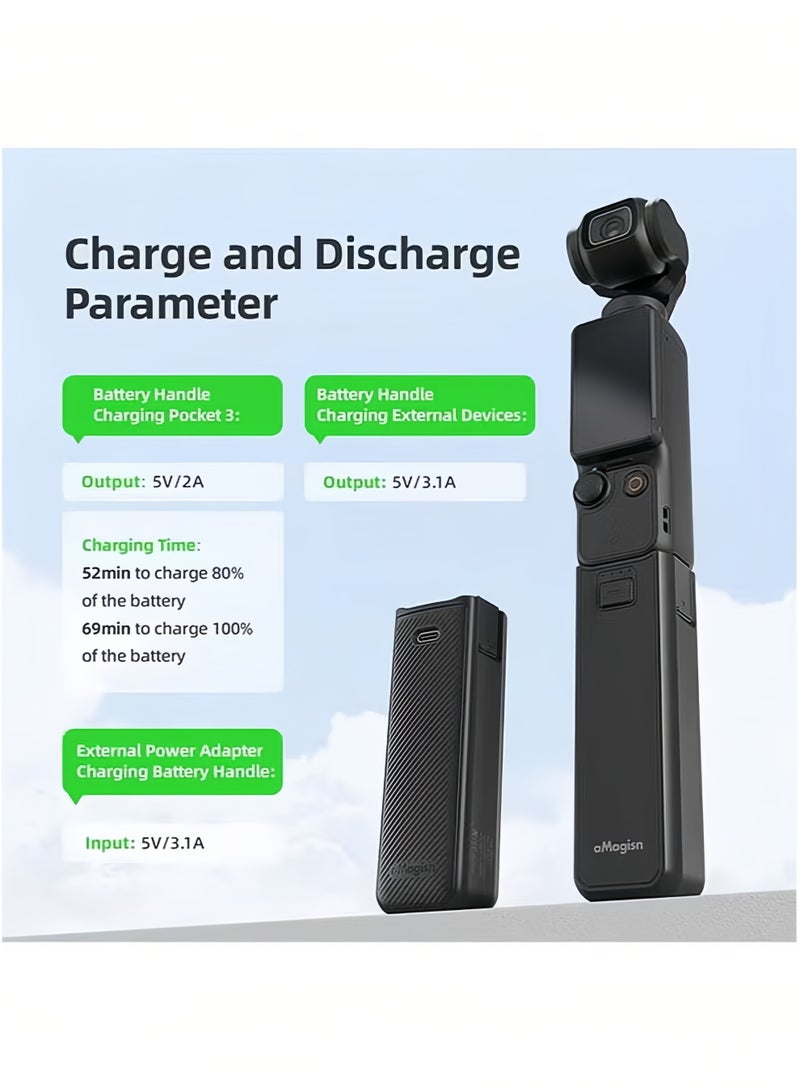 aMagisn متوافق مع مقبض بطارية كاميرا الحركة DJI Osmo Pocket 3، بنك طاقة عالي السعة 4500 مللي أمبير، ملحق أساسي لكاميرات الحركة، يتميز بواجهة ملولبة 1/4 بوصة للتوصيل بحوامل ثلاثية القوائم وعصي السيلفي. - Image 5