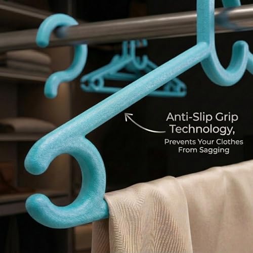 Mahaware Polypropylene Cloth Hanger, Pack of 6 - Heavy Duty Plastic Hanger for Wardrobe, Space Saving Clothes Hanger, Anti-Slip Hanger Cloth Plastic for Closet Organization (Mint Granite Green) - Image 3