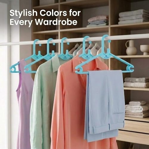 Mahaware Polypropylene Cloth Hanger, Pack of 6 - Heavy Duty Plastic Hanger for Wardrobe, Space Saving Clothes Hanger, Anti-Slip Hanger Cloth Plastic for Closet Organization (Mint Granite Green) - Image 2