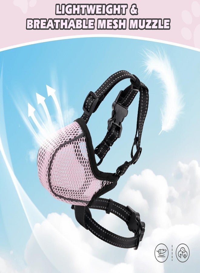 BONTHEE Dog Muzzle,Mesh Soft Muzzle for Small Medium Large Sized Dogs, Breathable Reflective Adjustable Puppy Muzzles with Collar for Scavenging Grooming Biting Chewing,Allows Panting and Drinking(Pink L) - Image 5