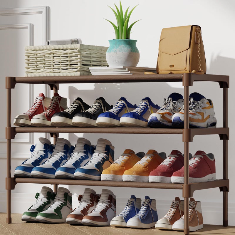Kitsure Shoe Rack - Non-Woven Shoe Rack Shelf, Shoe Organizer for Closet, Entryway, Garage & Corridor, Stackable Shoe Shelves, 27.5" Wide - 3 Tier, Brown - Image 2