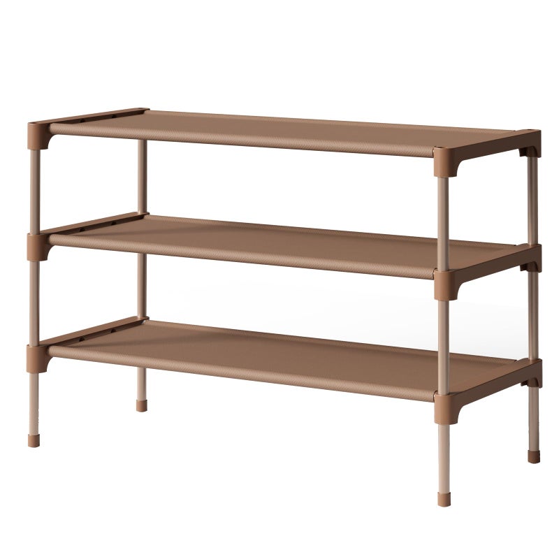 Kitsure Shoe Rack - Non-Woven Shoe Rack Shelf, Shoe Organizer for Closet, Entryway, Garage & Corridor, Stackable Shoe Shelves, 27.5" Wide - 3 Tier, Brown - Image 1