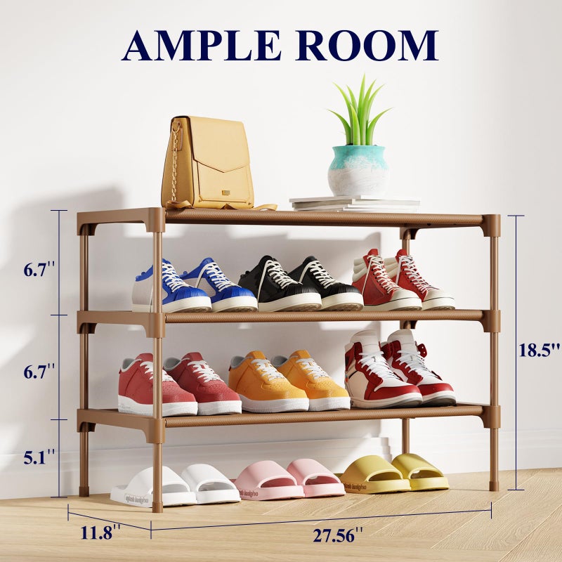 Kitsure Shoe Rack - Non-Woven Shoe Rack Shelf, Shoe Organizer for Closet, Entryway, Garage & Corridor, Stackable Shoe Shelves, 27.5" Wide - 3 Tier, Brown - Image 3
