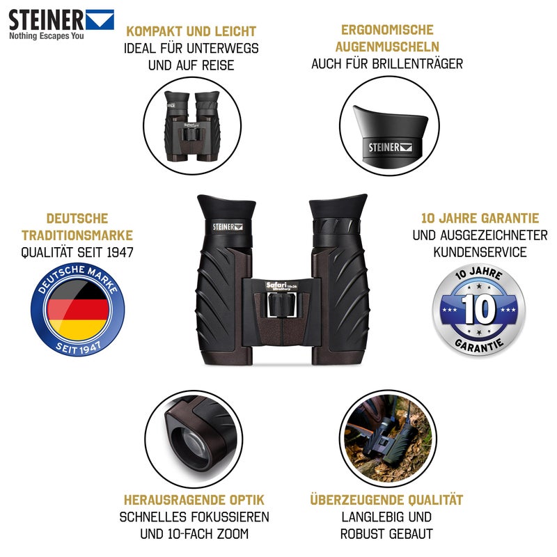 Steiner Safari UltraSharp 10 x 26 Binoculars, Compact, Large Magnification, Robust, Waterproof, Ideal for Travel, Hiking, Concerts, Sports and Nature Observation - Image 2