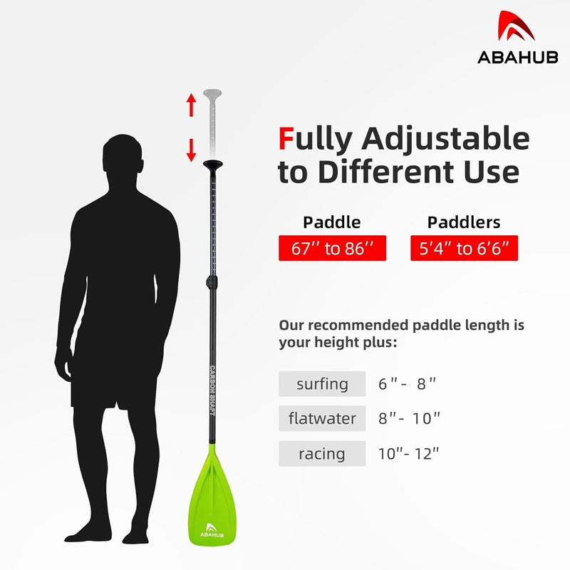 Abahub 1 × 3 قسم مجداف SUP من ألياف الكربون، قابل للتعديل 67''-86'' مجداف واقف خفيف الوزن عمود كربوني، أسود/أزرق/أصفر/أخضر/برتقالي/أحمر شفرة بلاستيكية + حقيبة مجداف - Image 4