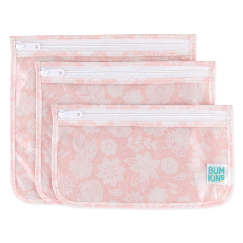 Bumkins Travel Bag Toiletry TSA Approved Pouch Zip Bag Quart Size Airline Compliant ClearSided Baby Diaper Bag Organization Makeup Accessories Packing Set of 3 Sizes Floral Gray