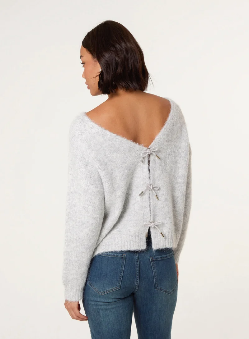 Blue Vanilla Bow Knit Cardigan