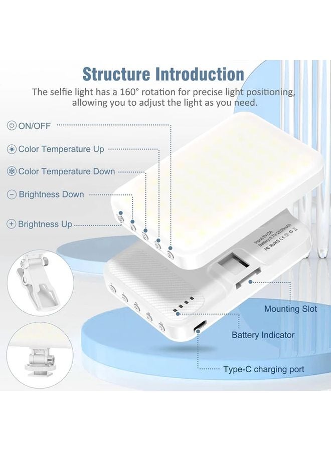 White Selfie Light Clip 2200mAh USB Rechargeable LED Phone Light 3 Modes for Video Conference - Image 1