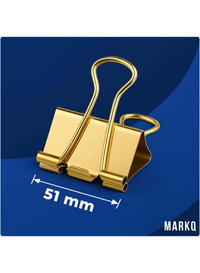 MARKQ Gold Binder Clips – Durable Metal Foldback Paper Clamps, Strong Office & School Paper Clips for Documents, Notes, and Home Organization, X-Large 51mm - Pack of 12 - Image 2