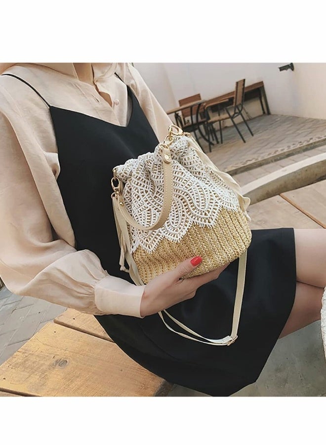 Women Shoulder Bag Handbag Fashion Hand Woven Bucket Straw Bag Small Beach Hand Woven  - Image 5