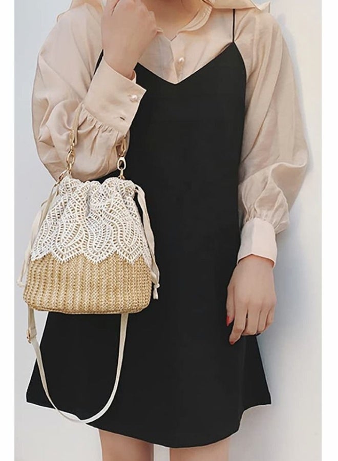 Women Shoulder Bag Handbag Fashion Hand Woven Bucket Straw Bag Small Beach Hand Woven  - Image 4