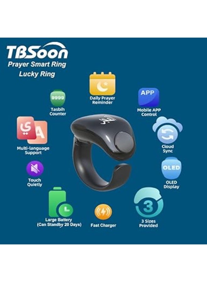 تي بي سون خاتم صلاة ذكي عصري بشاشة رقمية للتسبيح والذكر، خاتم إلكتروني قابل للشحن بتصميم أنيق لحساب الأذكار وتتبع التسبيح اليومي، جهاز محمول صغير للصلاة والعبادة - Image 3