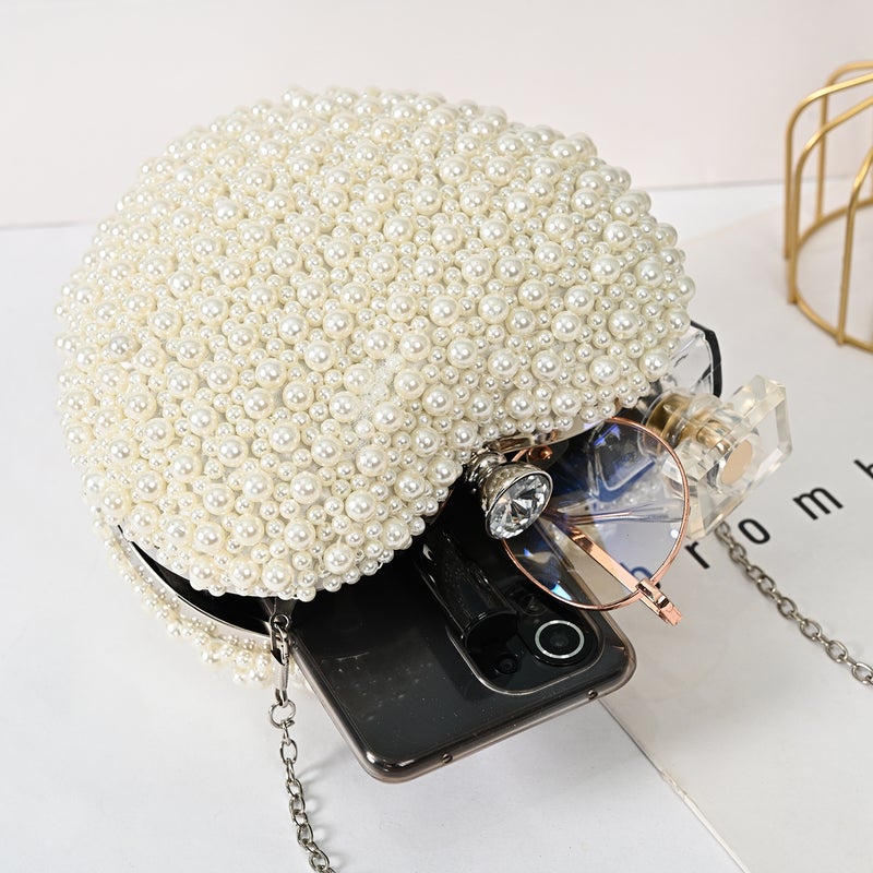 Retro All-Match Cheongsam Heart-Shaped Pearl Beaded Embroidered Dinner Clutch Banquet Commuter Fashion Socialite Party Bag - Image 4