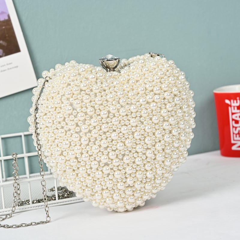 Retro All-Match Cheongsam Heart-Shaped Pearl Beaded Embroidered Dinner Clutch Banquet Commuter Fashion Socialite Party Bag - Image 2