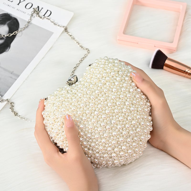 Retro All-Match Cheongsam Heart-Shaped Pearl Beaded Embroidered Dinner Clutch Banquet Commuter Fashion Socialite Party Bag - Image 3