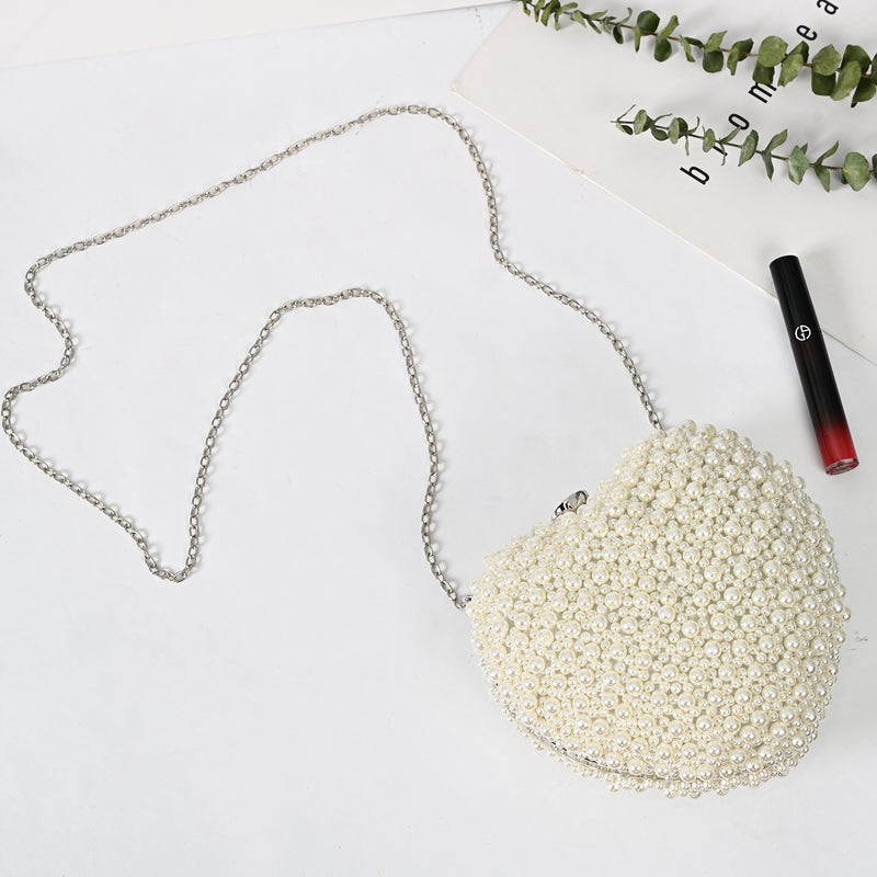 Retro All-Match Cheongsam Heart-Shaped Pearl Beaded Embroidered Dinner Clutch Banquet Commuter Fashion Socialite Party Bag - Image 5