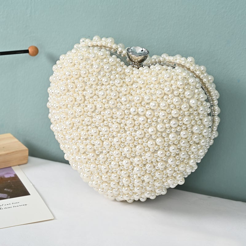 Retro All-Match Cheongsam Heart-Shaped Pearl Beaded Embroidered Dinner Clutch Banquet Commuter Fashion Socialite Party Bag - Image 1