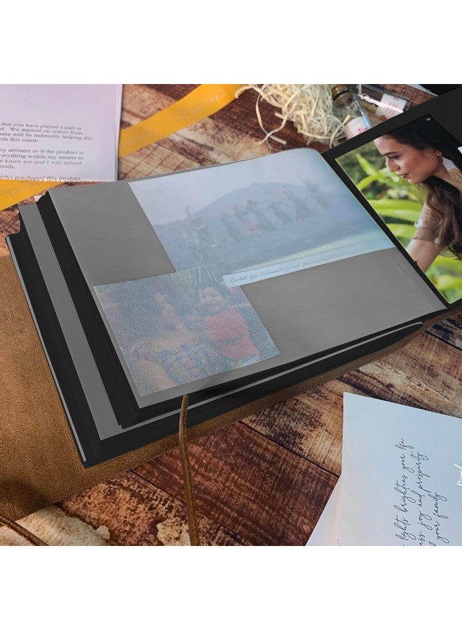 Rustic Town Rustic Town Leather Photo Album Handcrafted Papers - Scrapbook Style Pages for 4x6 or 5x7 inches Birthday, Memories, Wedding Photos (Black Papers)  - Image 3