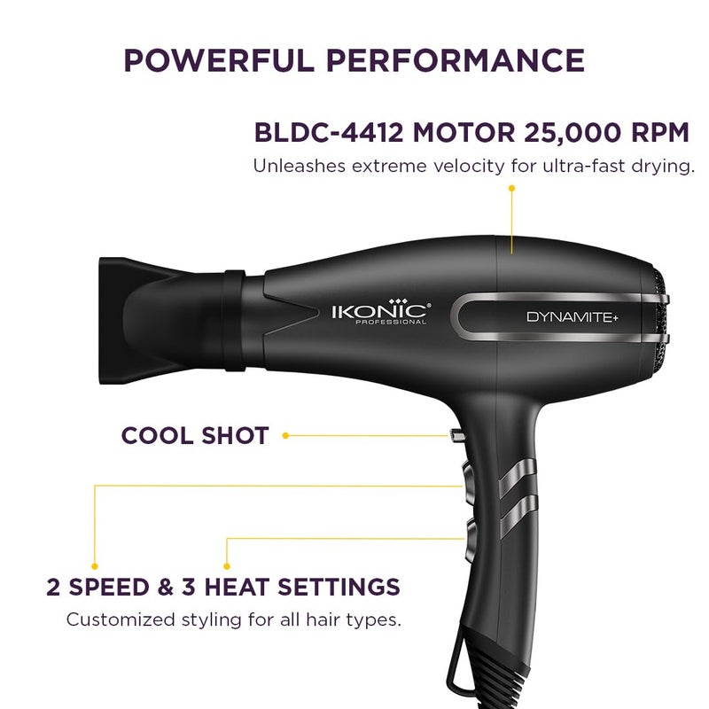 IKONIC PROFESSIONAL DYNAMITE HAIR DRYER with 3 Meter Flexible Cord BLDC Low Noise Motor and Overheating Protection - Image 3