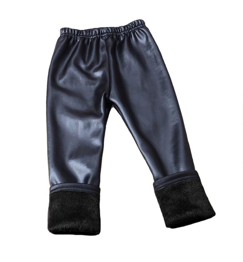Swtddy Kids Winter Warm Leggings Stretch Girls Faux Leather Fleece Pants Thick Trousers (2-3 Years, Black) - Image 3
