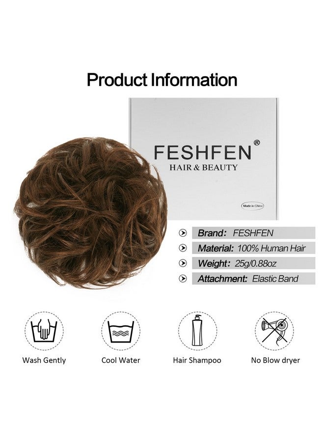 فيشبن كعكة شعر بشرية فوضوية من FESHFEN - كعكة شعر بشري 100%، ربطات شعر حقيقية، وصلات شعر ذيل حصان، تسريحة شعر مموجة ومرفوعة، كعكة شعر للنساء، لون بني فاتح شوكولاتة - Image 5