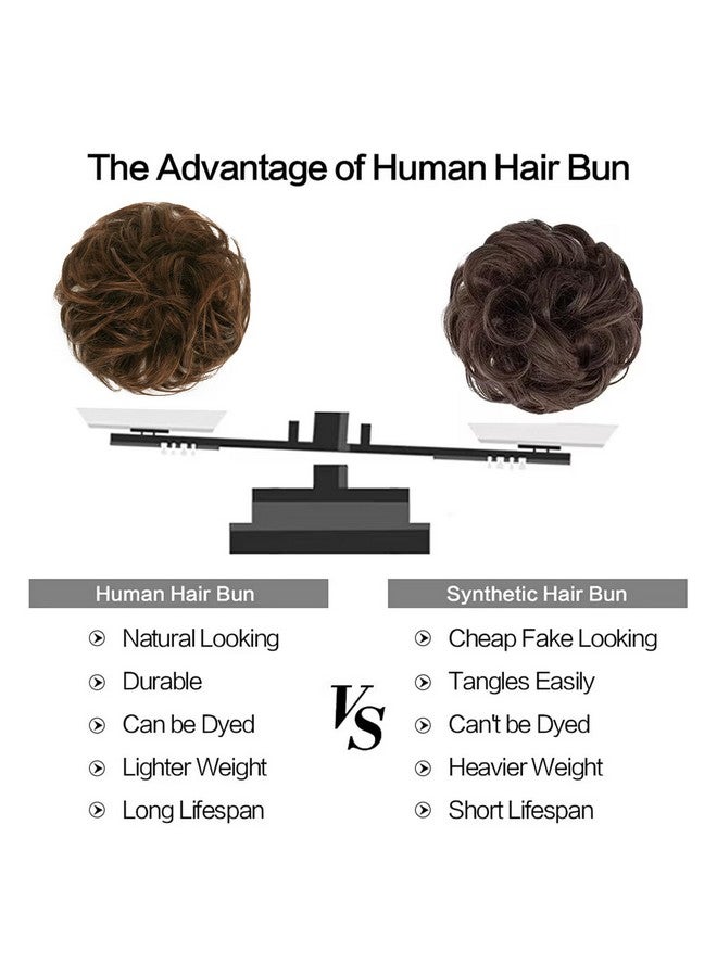 فيشبن كعكة شعر بشرية فوضوية من FESHFEN - كعكة شعر بشري 100%، ربطات شعر حقيقية، وصلات شعر ذيل حصان، تسريحة شعر مموجة ومرفوعة، كعكة شعر للنساء، لون بني فاتح شوكولاتة - Image 4